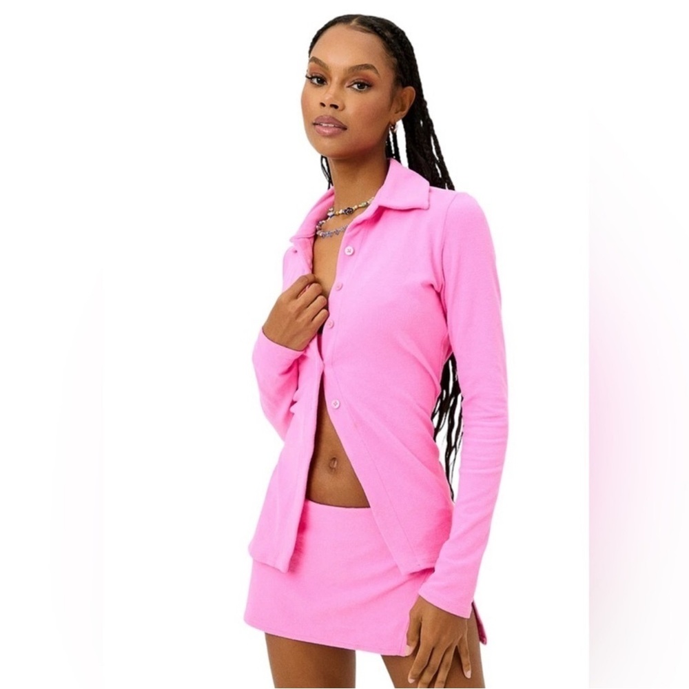 Frankie’s Bikinis Pink Terry Cloth Long Sleeve Button Down Size: XS